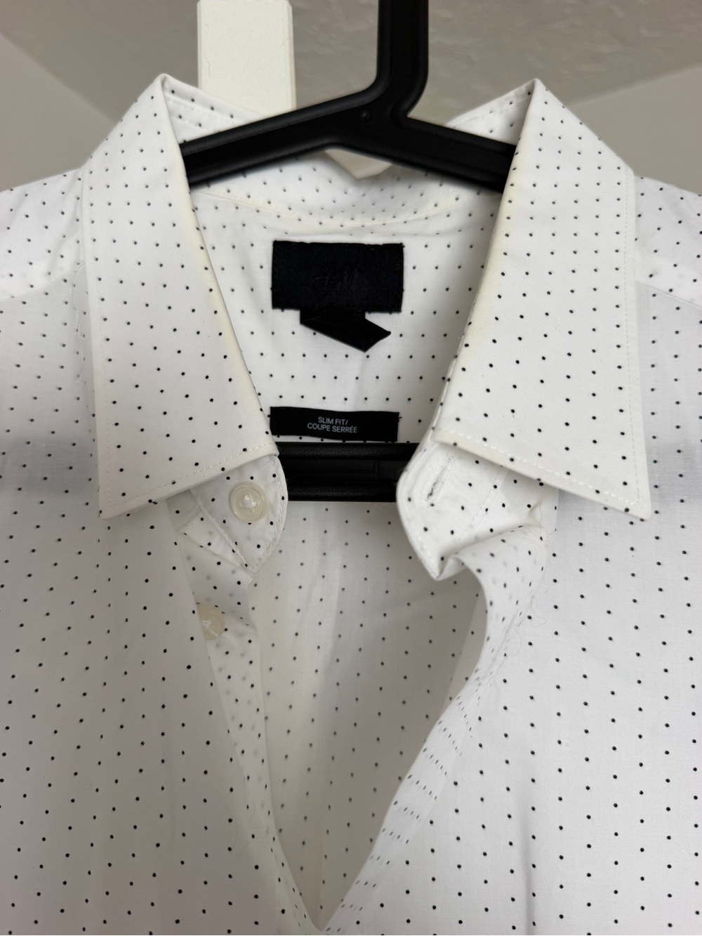H&M White Dress Shirt with Black Micro Dot Pattern